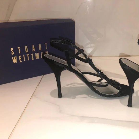 Stuart Weitzman Black Satin Caviar sandals - Picture 5 of 10